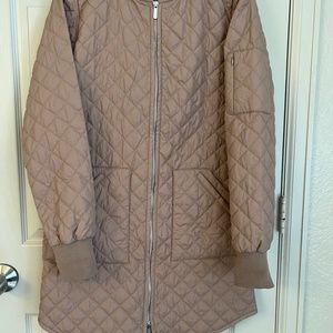 Zella Longline Quilted Bomber Jacket, Size Small, In Tan.